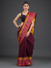 Load image into Gallery viewer, Burgundy & Yellow Woven Design Cotton Saree