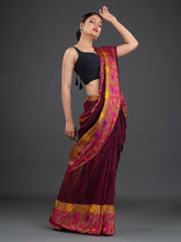 Load image into Gallery viewer, Burgundy & Yellow Woven Design Cotton Saree