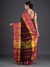 Load image into Gallery viewer, Burgundy & Yellow Woven Design Cotton Saree
