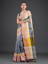 Load image into Gallery viewer, Grey & Pink Woven Design Cotton Saree
