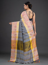 Load image into Gallery viewer, Grey & Pink Woven Design Cotton Saree