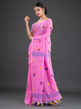 Load image into Gallery viewer, Pink & Blue Woven Design Cotton Saree