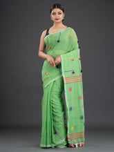 Load image into Gallery viewer, Green & Pink Hand Woven Cotton Saree