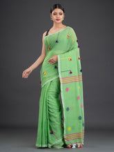 Load image into Gallery viewer, Green & Pink Hand Woven Cotton Saree