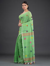 Load image into Gallery viewer, Green & Pink Hand Woven Cotton Saree