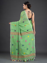 Load image into Gallery viewer, Green & Pink Hand Woven Cotton Saree