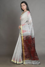 Load image into Gallery viewer, Light Grey Blended Cotton Handwoven Soft Saree With Resham Pallu