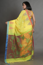 Load image into Gallery viewer, Yellow Blended Cotton Handwoven Soft Saree With Resham Pallu