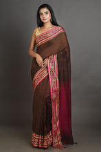 Load image into Gallery viewer, Brown Handwoven Cotton Saree With Temple Design