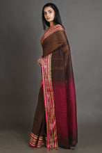 Load image into Gallery viewer, Brown Handwoven Cotton Saree With Temple Design