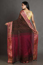 Load image into Gallery viewer, Brown Handwoven Cotton Saree With Temple Design