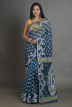 Load image into Gallery viewer, Teal Silk Cotton Handwoven Jamdani Saree