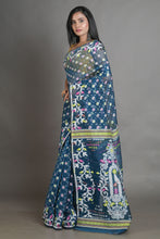 Load image into Gallery viewer, Teal Silk Cotton Handwoven Jamdani Saree