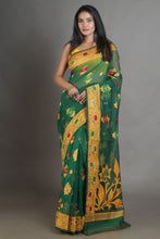 Load image into Gallery viewer, Green Silk Cotton Handwoven Jamdani Saree