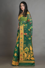 Load image into Gallery viewer, Green Silk Cotton Handwoven Jamdani Saree