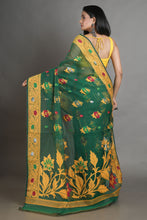 Load image into Gallery viewer, Green Silk Cotton Handwoven Jamdani Saree