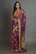 Load image into Gallery viewer, Magenta Silk Cotton Handwoven Jamdani Saree