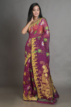 Load image into Gallery viewer, Magenta Silk Cotton Handwoven Jamdani Saree