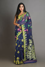 Load image into Gallery viewer, Blue Silk Cotton Handwoven Jamdani Saree