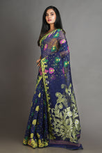 Load image into Gallery viewer, Blue Silk Cotton Handwoven Jamdani Saree