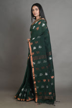 Load image into Gallery viewer, Bottol Green Linen Handwoven Soft Saree With Zari Border