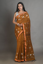Load image into Gallery viewer, Deep Mustard Linen Handwoven Soft Saree With Zari Border