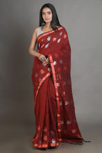 Load image into Gallery viewer, Red Linen Handwoven Soft Saree With Zari Border