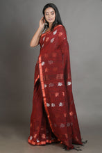Load image into Gallery viewer, Red Linen Handwoven Soft Saree With Zari Border