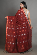 Load image into Gallery viewer, Red Linen Handwoven Soft Saree With Zari Border