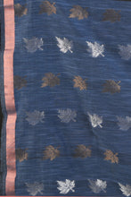 Load image into Gallery viewer, Teal Linen Handwoven Soft Saree With Zari Border