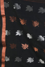 Load image into Gallery viewer, Black Linen Handwoven Soft Saree With Zari Border