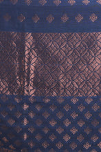 Load image into Gallery viewer, Blue Linen Handwoven Soft Saree With Zari Border