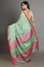 Load image into Gallery viewer, Lime Green-coloured Handwoven Tissue Saree
