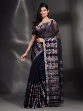 Load image into Gallery viewer, Black Cotton Blend Handwoven Saree With Nakshi Border