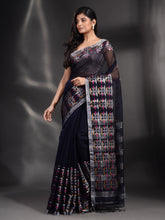 Load image into Gallery viewer, Black Cotton Blend Handwoven Saree With Nakshi Border