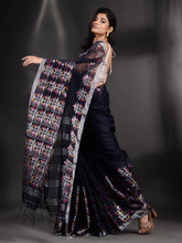 Load image into Gallery viewer, Black Cotton Blend Handwoven Saree With Nakshi Border