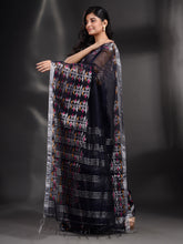 Load image into Gallery viewer, Black Cotton Blend Handwoven Saree With Nakshi Border