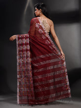 Load image into Gallery viewer, Maroon Cotton Blend Handwoven Saree With Nakshi Border