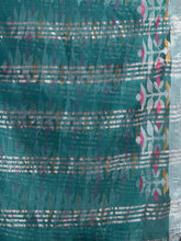 Load image into Gallery viewer, Teal Cotton Blend Handwoven Saree With Nakshi Border