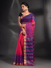 Load image into Gallery viewer, Fuchsia And Purple Cotton Blend Handwoven Saree With Zari Border