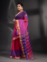 Load image into Gallery viewer, Fuchsia And Purple Cotton Blend Handwoven Saree With Zari Border