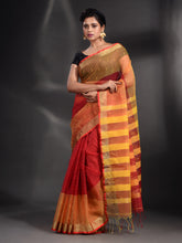 Load image into Gallery viewer, Red And Yellow Cotton Blend Handwoven Saree With Zari Border