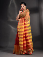 Load image into Gallery viewer, Red And Yellow Cotton Blend Handwoven Saree With Zari Border