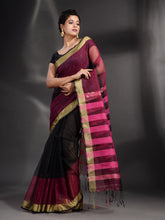 Load image into Gallery viewer, Black And Fuchsia Cotton Blend Handwoven Saree With Zari Border