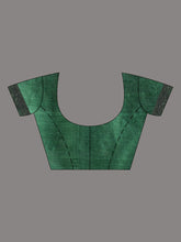 Load image into Gallery viewer, Black And Green Cotton Blend Handwoven Saree With Zari Pallu