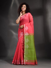 Load image into Gallery viewer, Pink Cotton Blend Handwoven Saree With Geometric Border