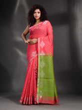Load image into Gallery viewer, Pink Cotton Blend Handwoven Saree With Geometric Border