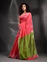 Load image into Gallery viewer, Pink Cotton Blend Handwoven Saree With Geometric Border