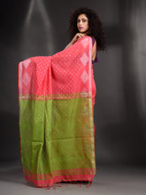 Load image into Gallery viewer, Pink Cotton Blend Handwoven Saree With Geometric Border