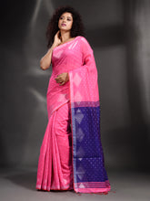 Load image into Gallery viewer, Pink Cotton Blend Handwoven Saree With Geometric Border